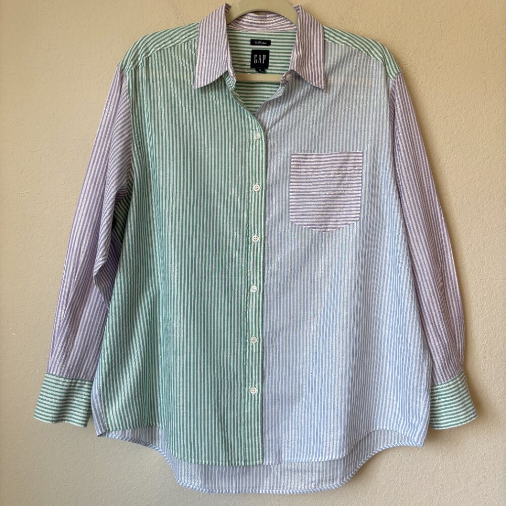 GAP Metallic Mixed Stripe Oversized Button Up Big… - image 2